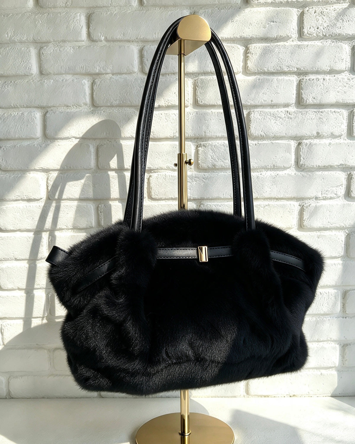 Fur Bowler Bag - Black
