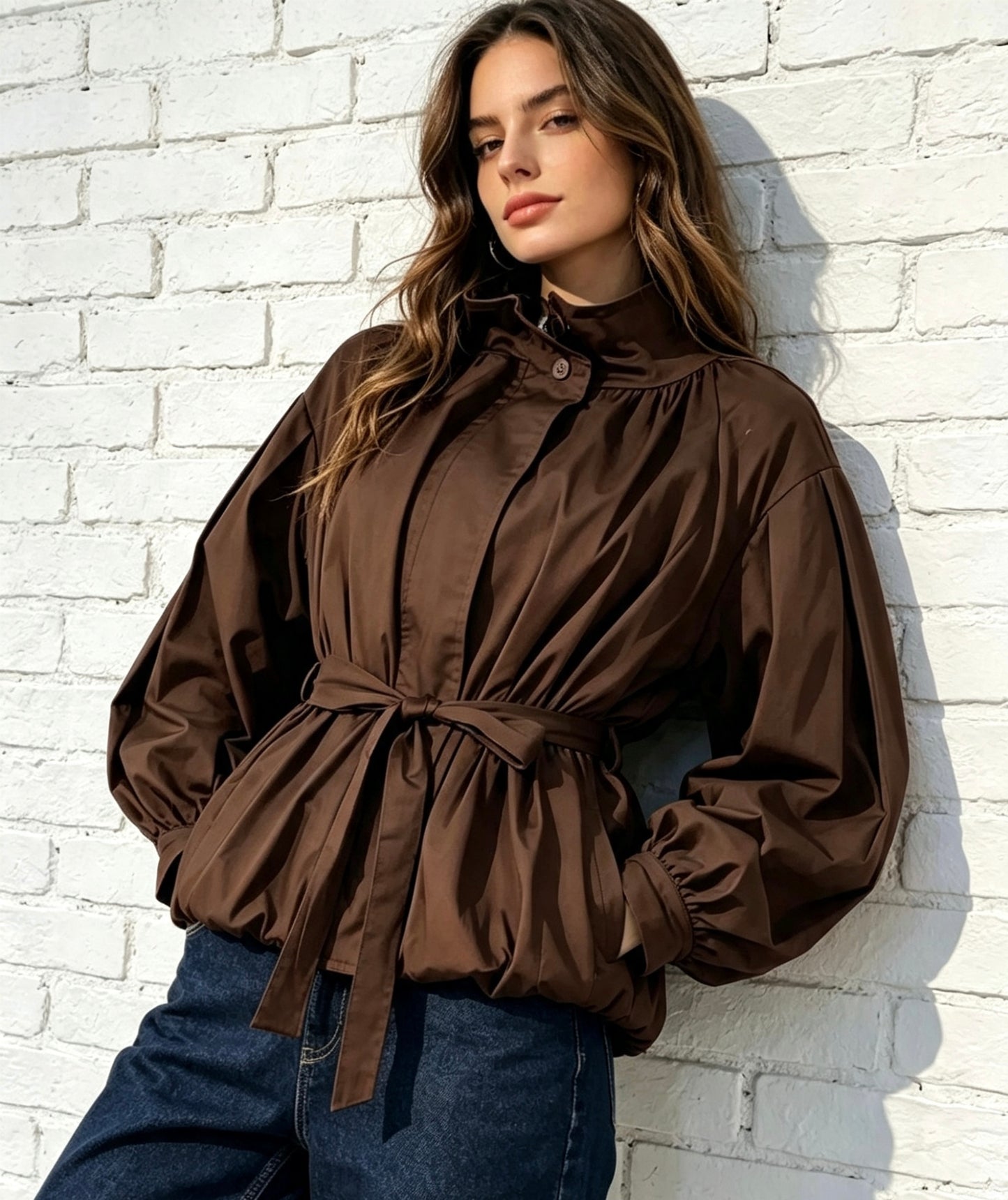 BUBBLE HEM JACKET - CHOCOLATE
