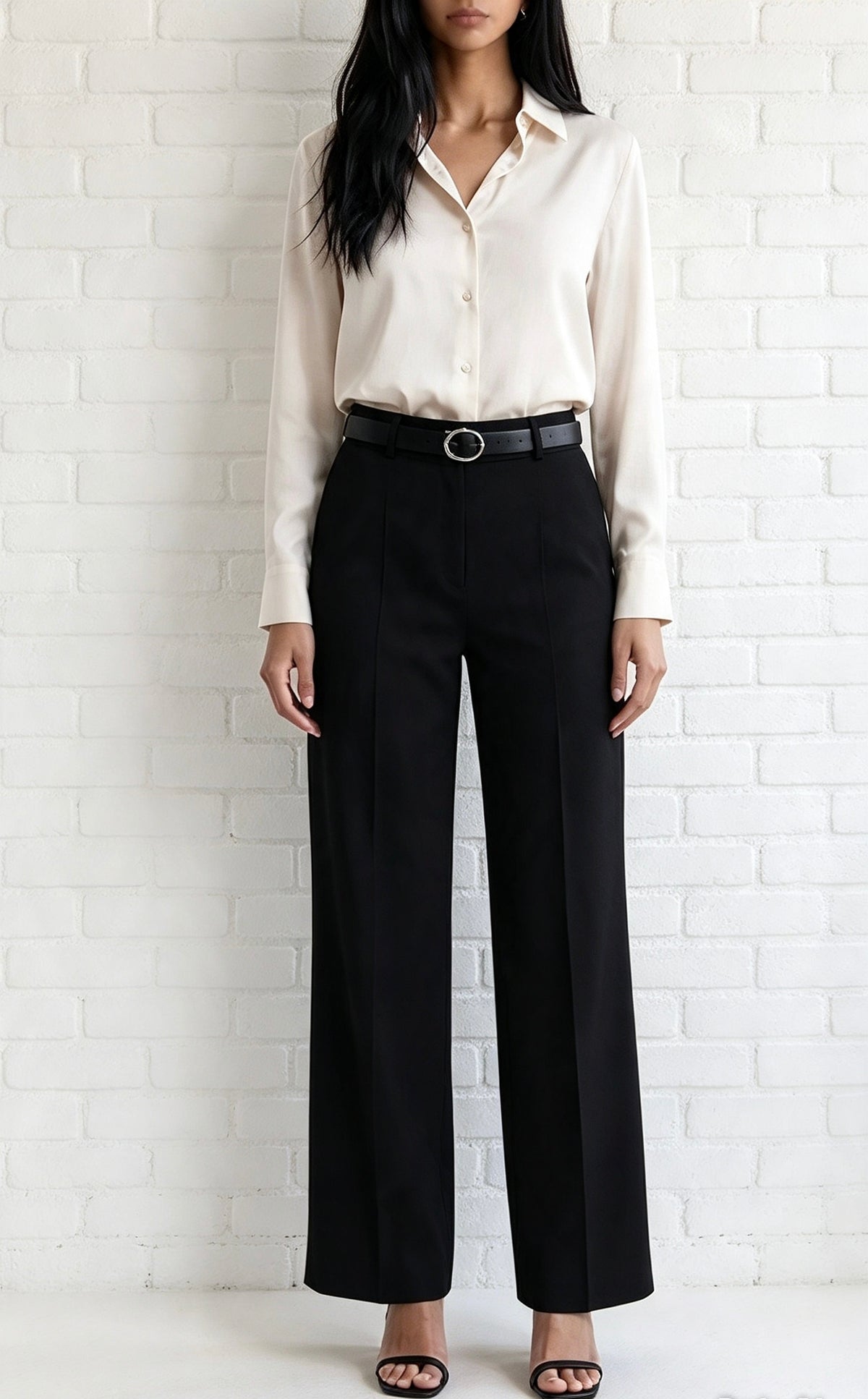 Wide leg Super Soft Trouser With Belt - Black