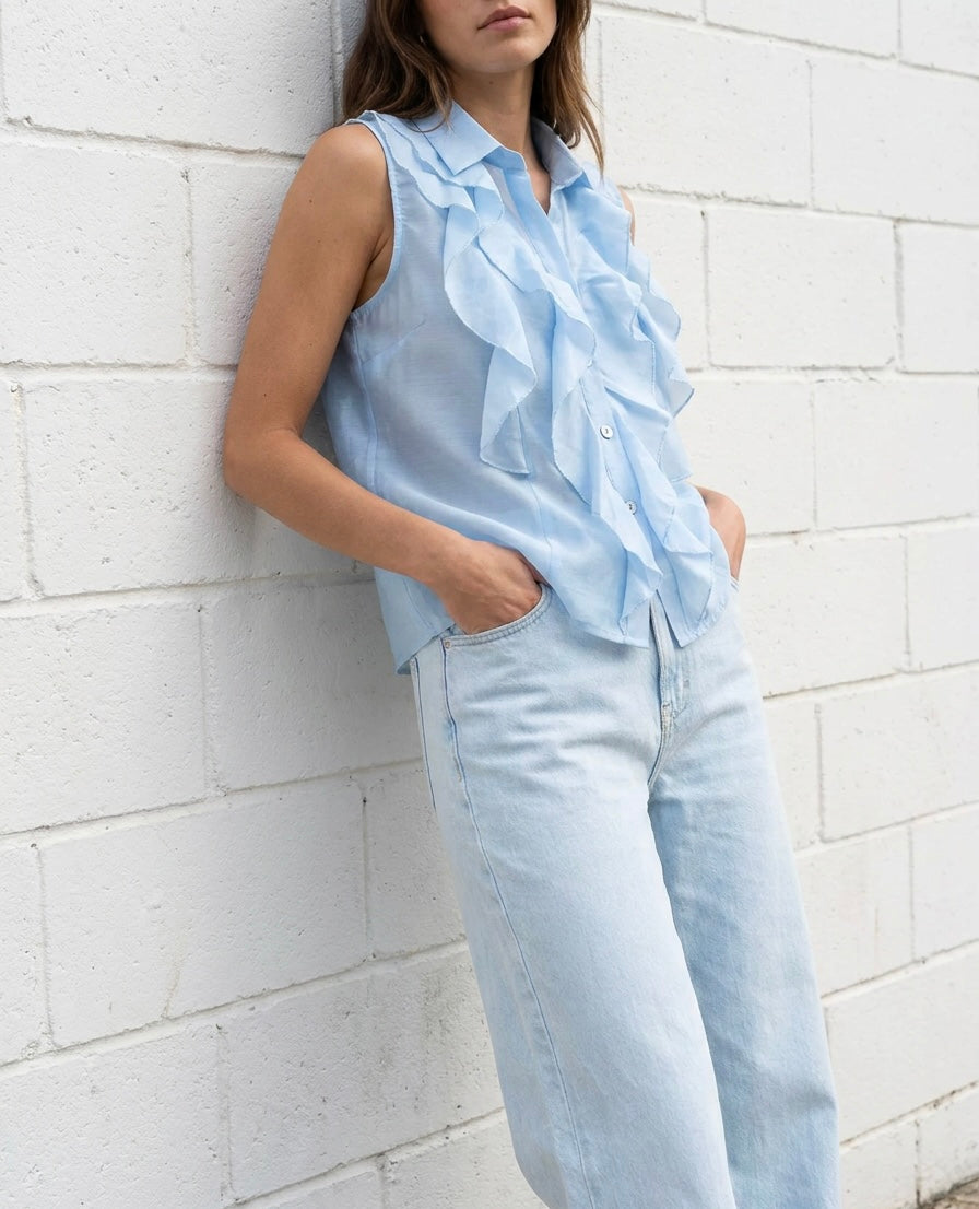 RUFFLE TOP - POWDER BLUE