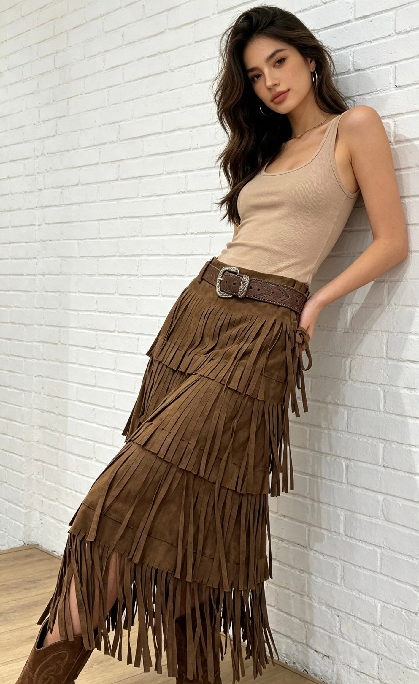 FRINGE FAUX SUEDE SKIRT