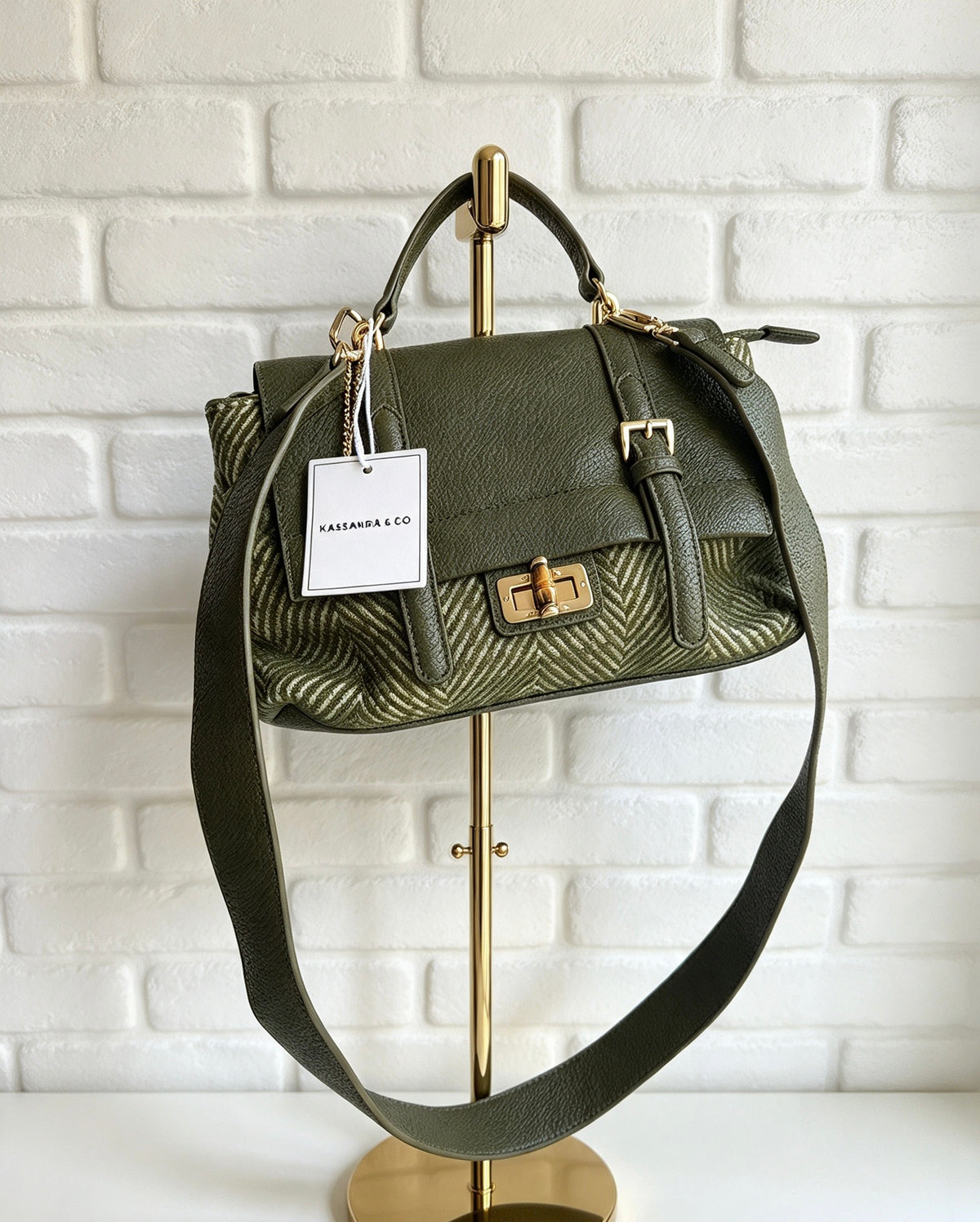 Herringbone Cross Body Bag - Olive