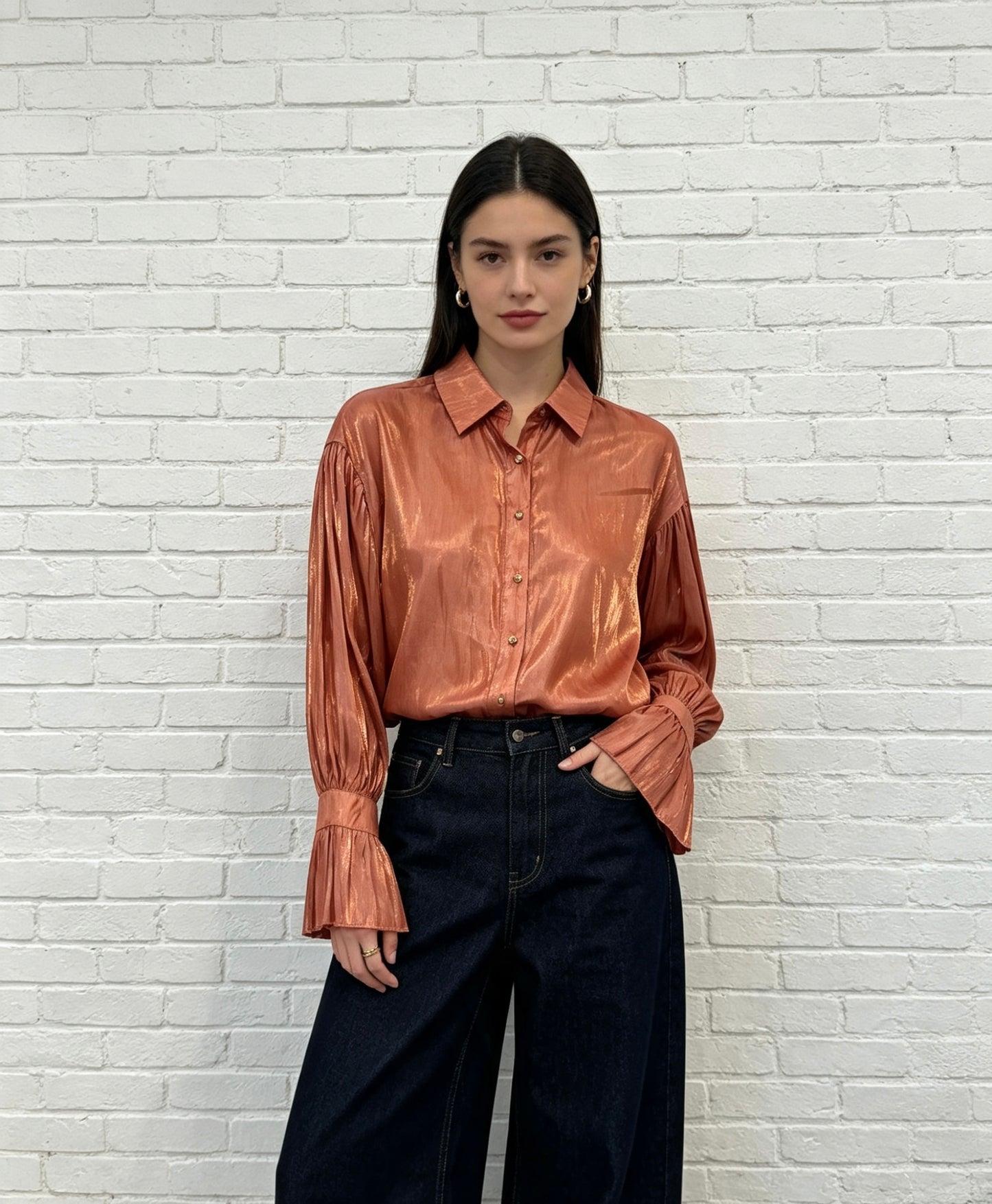 METALIC SHIMMER BLOUSE - ROSE