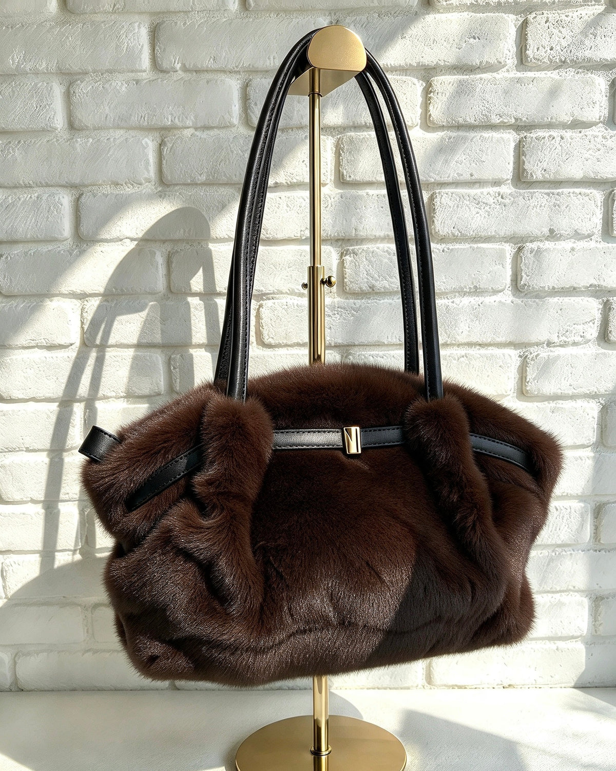 Fur Bowler Bag - Chocolate