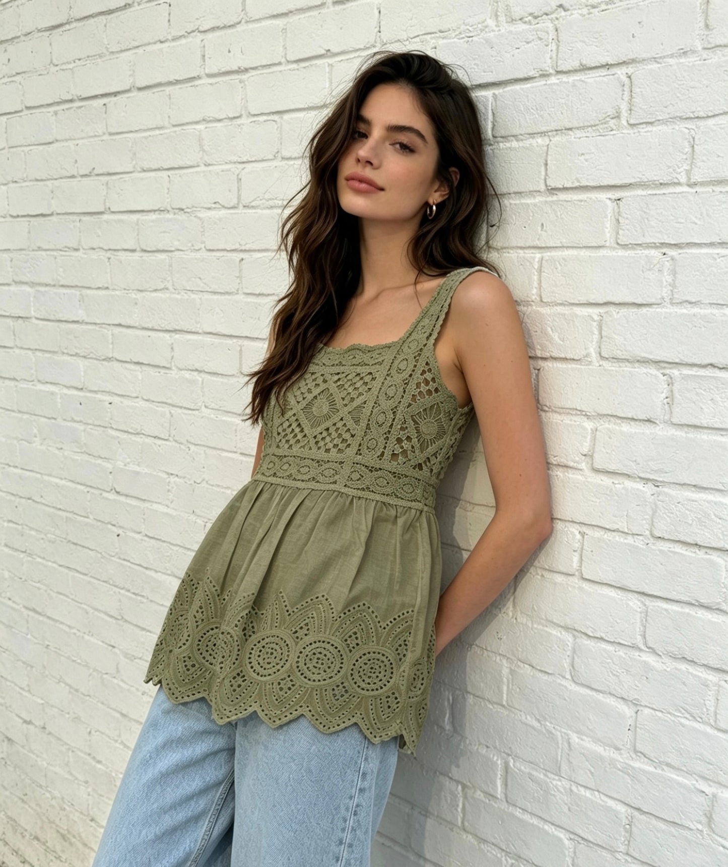 CROCHET TOP - KHAKI
