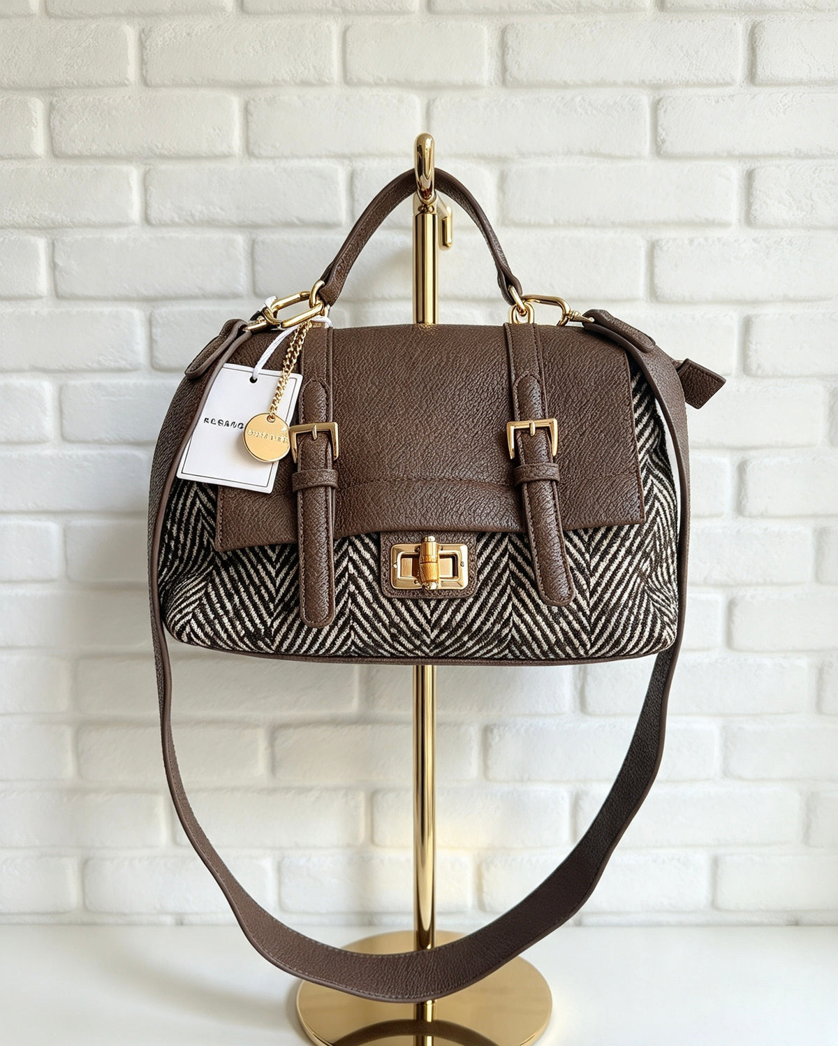Herringbone Cross body Bag -Chocolate