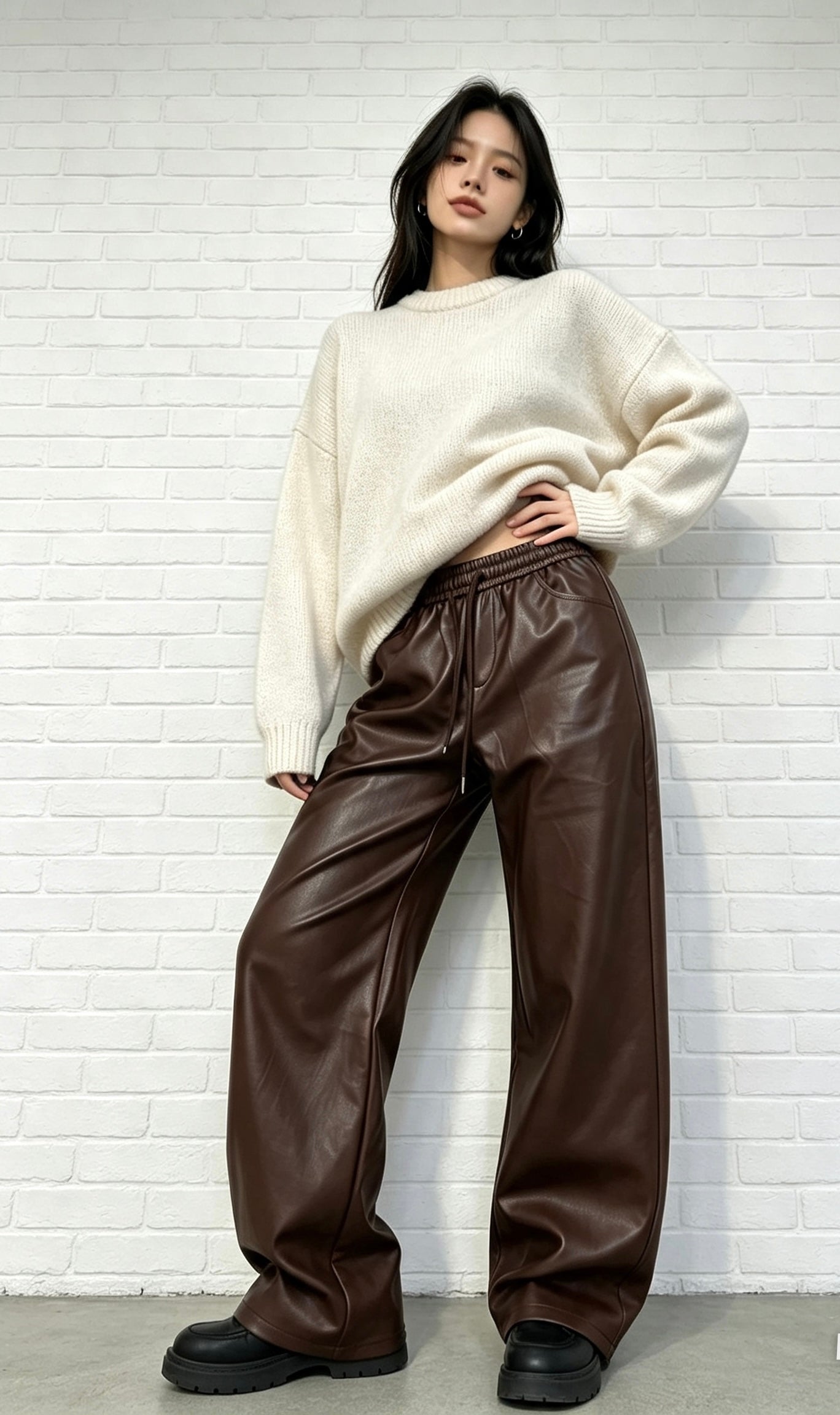 KERRY FAUX LEATHER JOGGERS - CHOCOLATE