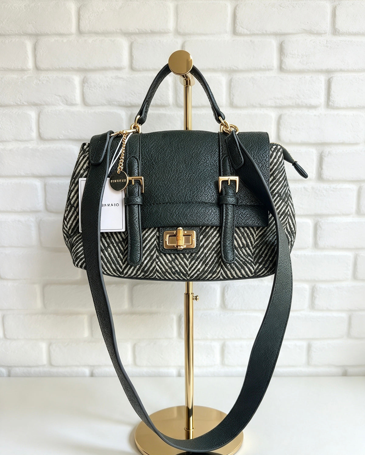 Herringbone Cross Body Bag - Black