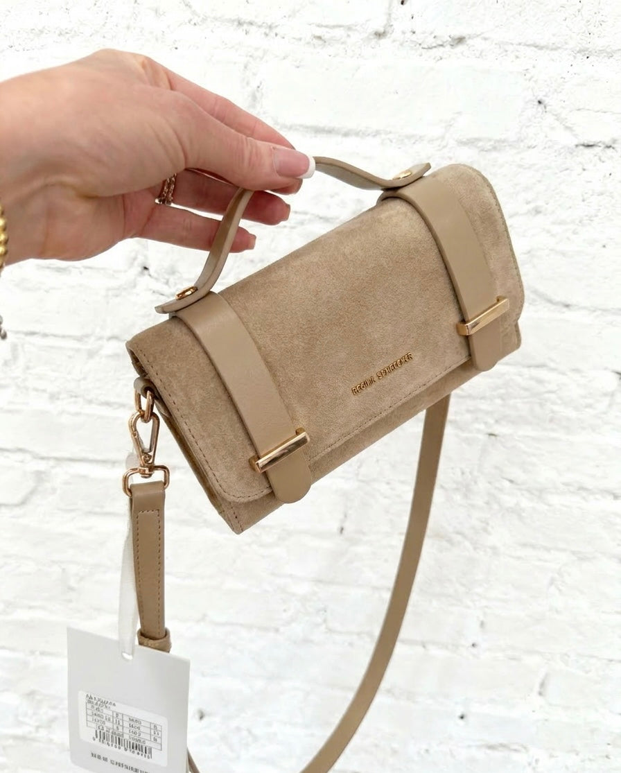 FAUX SUEDE CROSS BODY BAG - BEIGE