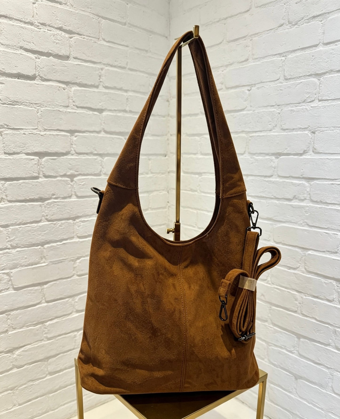 SUEDETTE BUCKET BAG - TAN