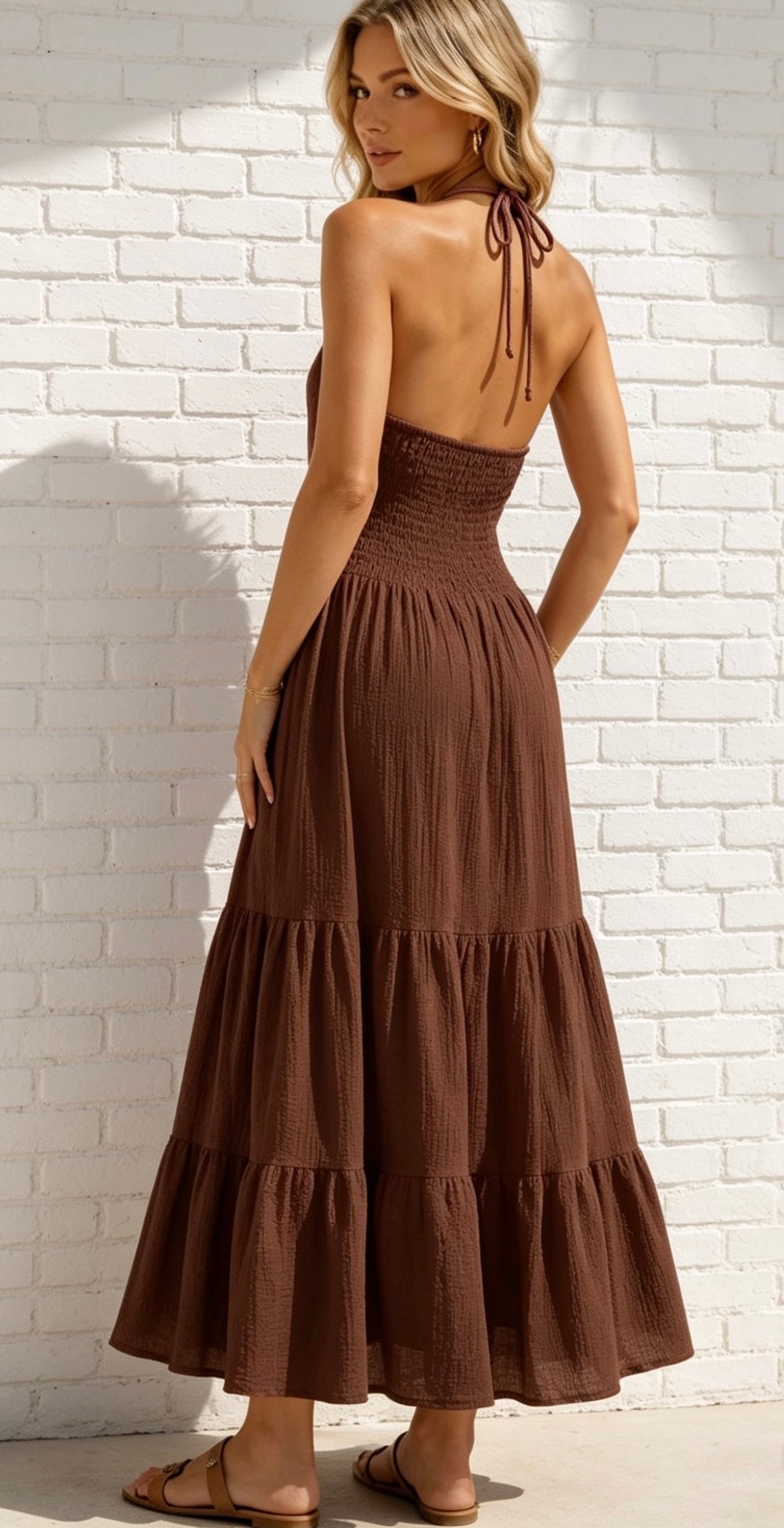 BORA BORA HALTER DRESS - CHOCOLATE