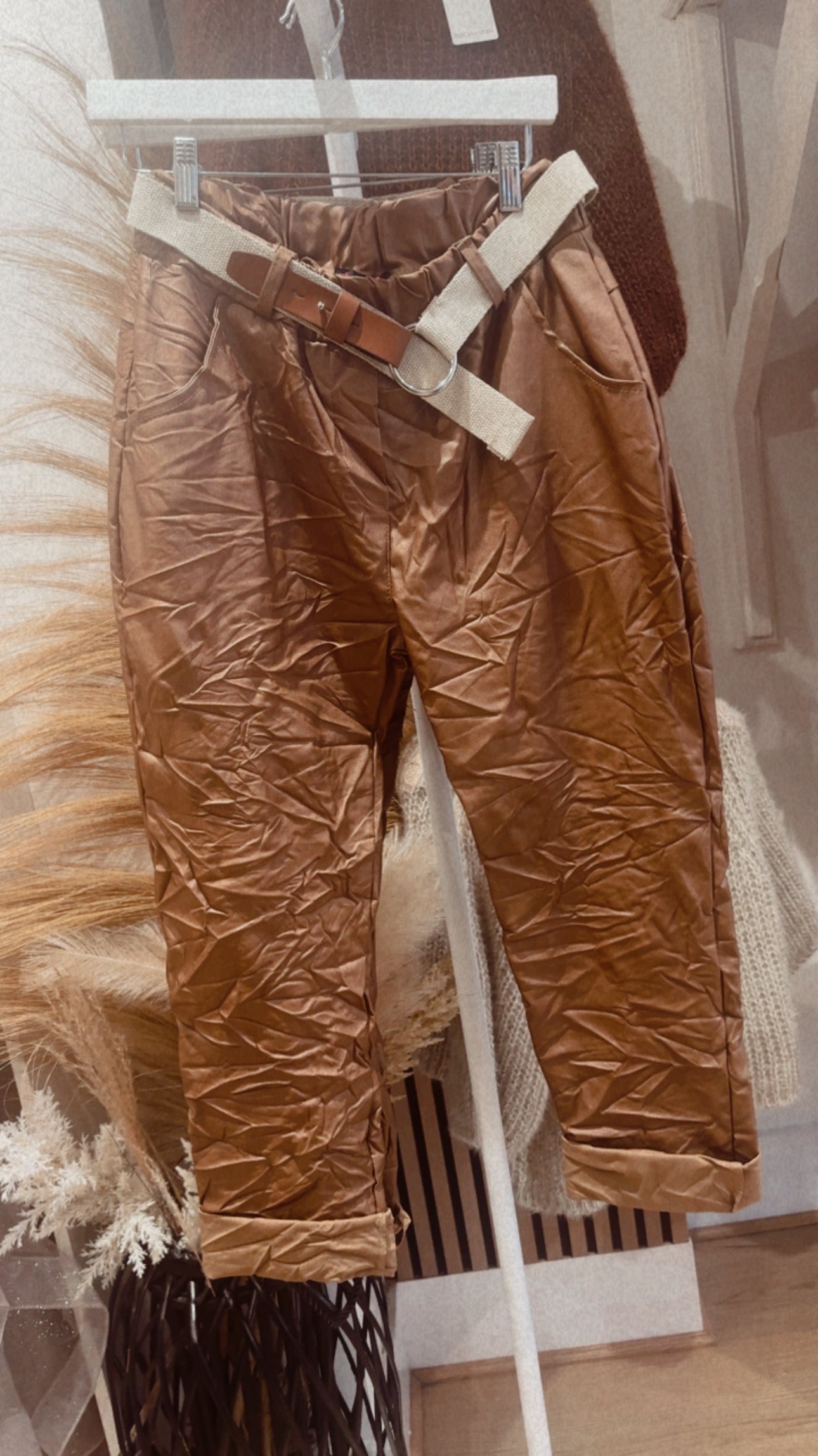 TAN FAUX LEATHER MAGIC PANTS