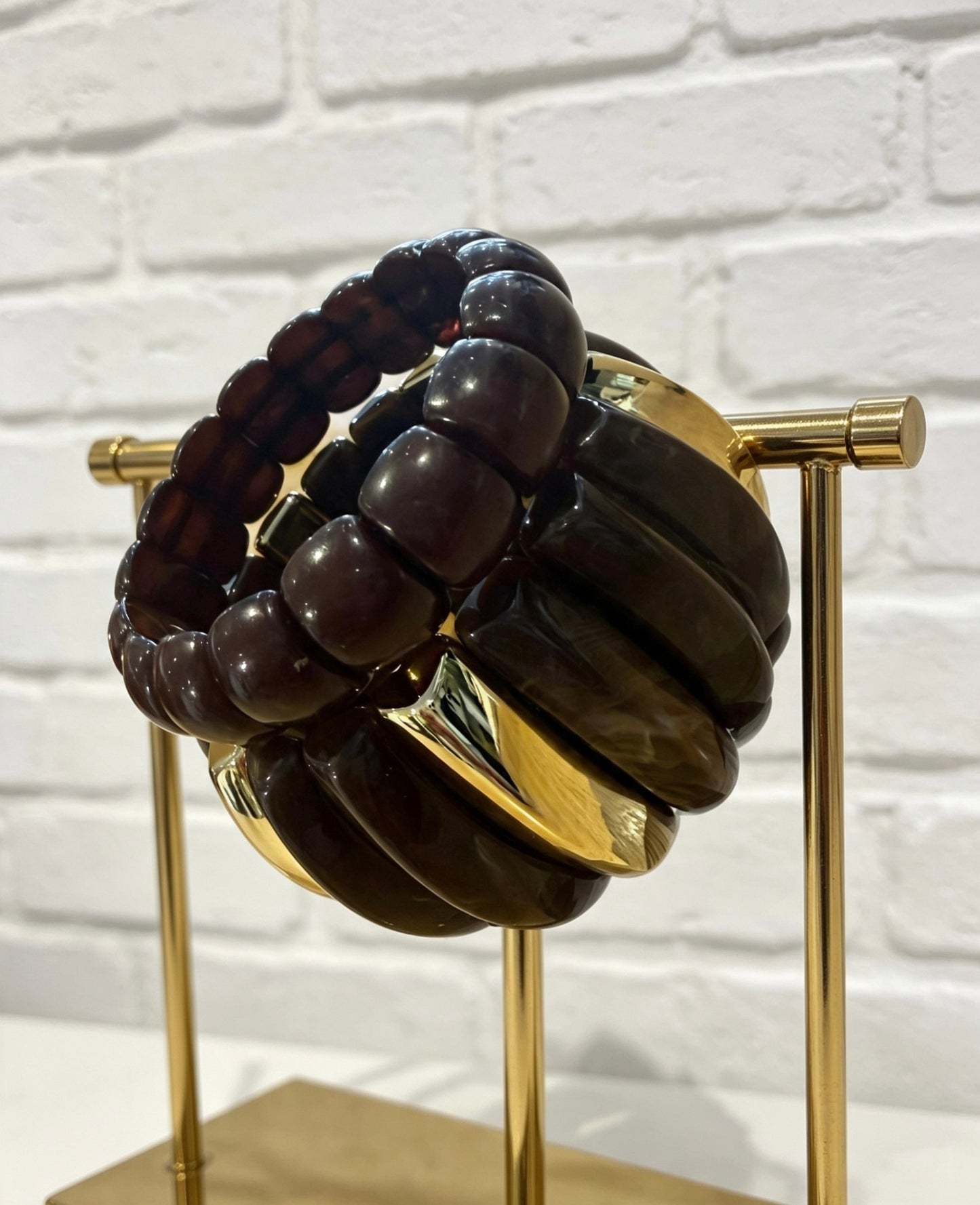 ACRYLIC BANGLE SET - DARK BRAOWN/GOLD