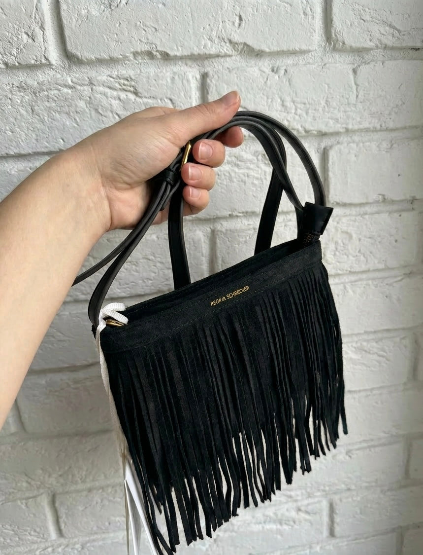 FAUX SUEDE TASSLE BAG - BLACK