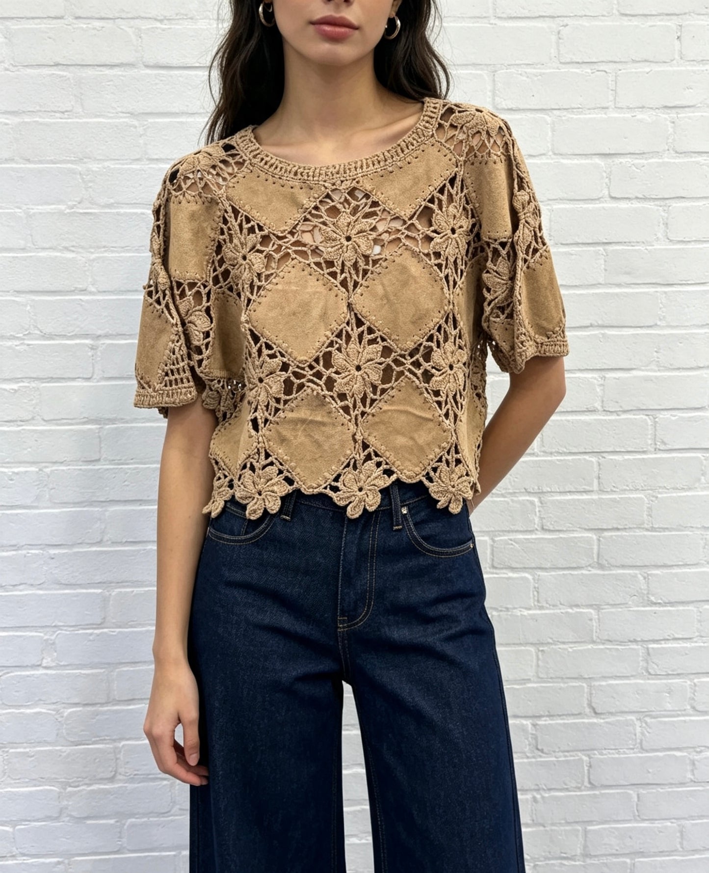 CROCHET TOP - CAMEL
