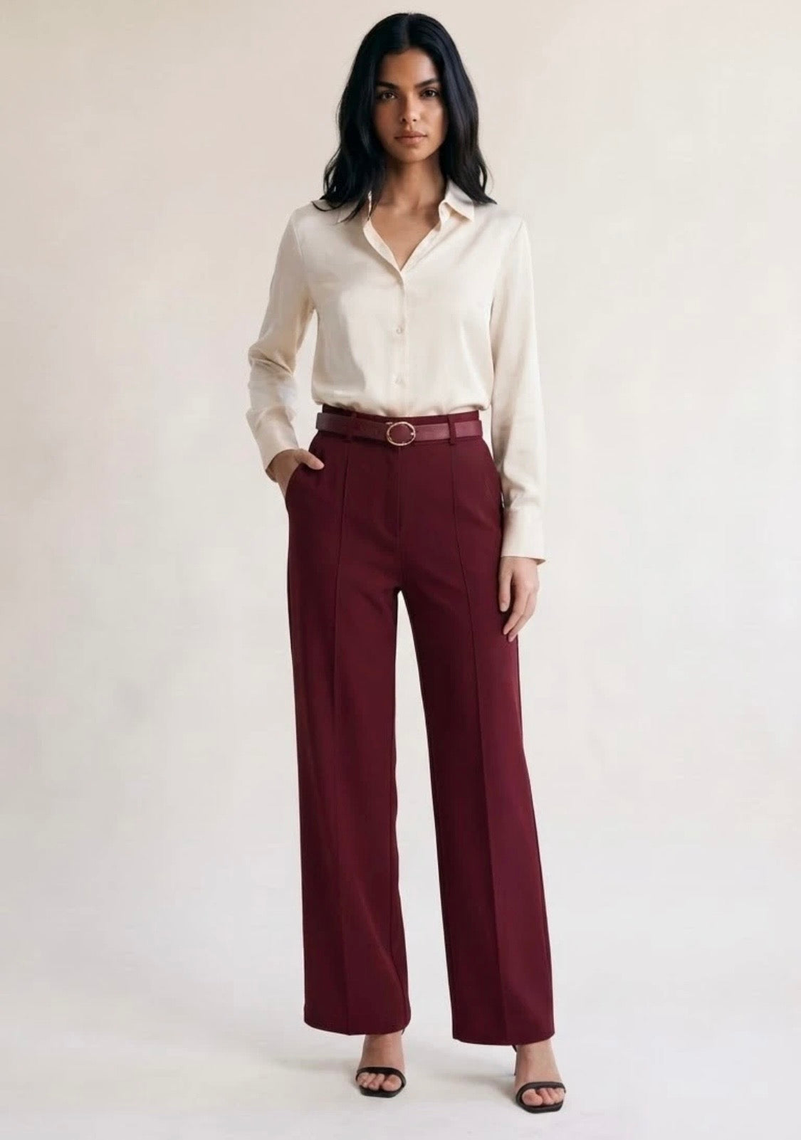 Super Soft Trousers & Belt - Wine