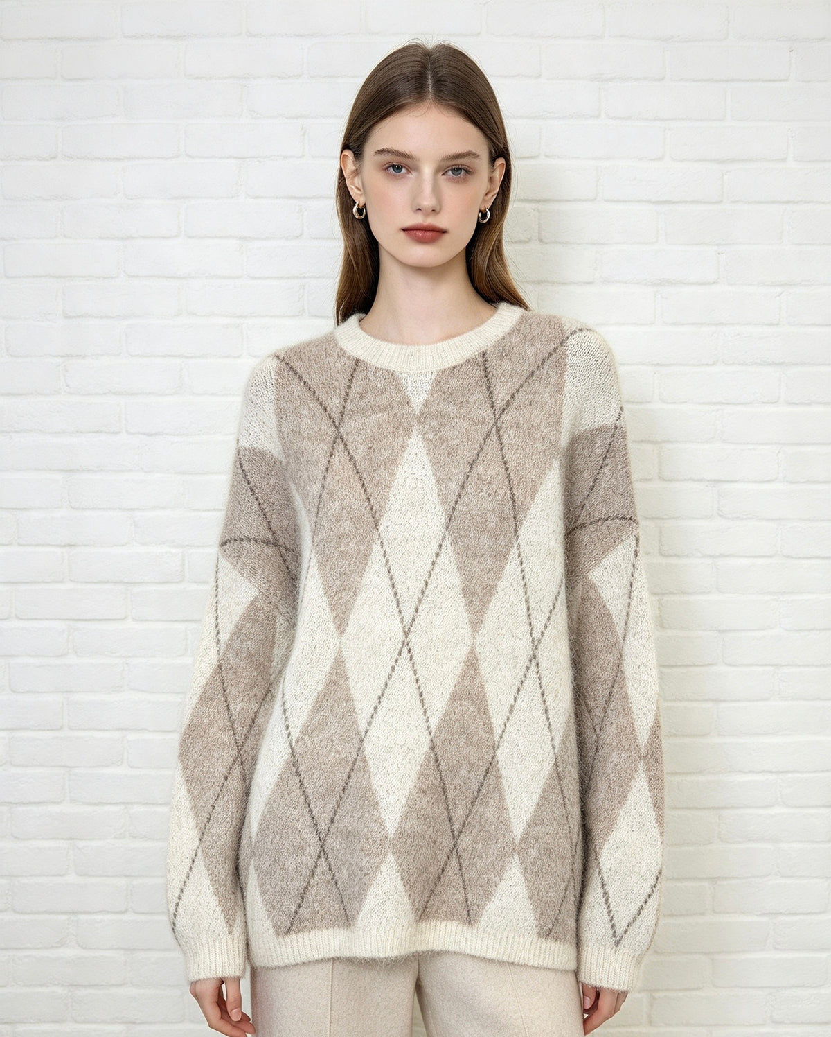 Oversize Argyle Knit - Cream