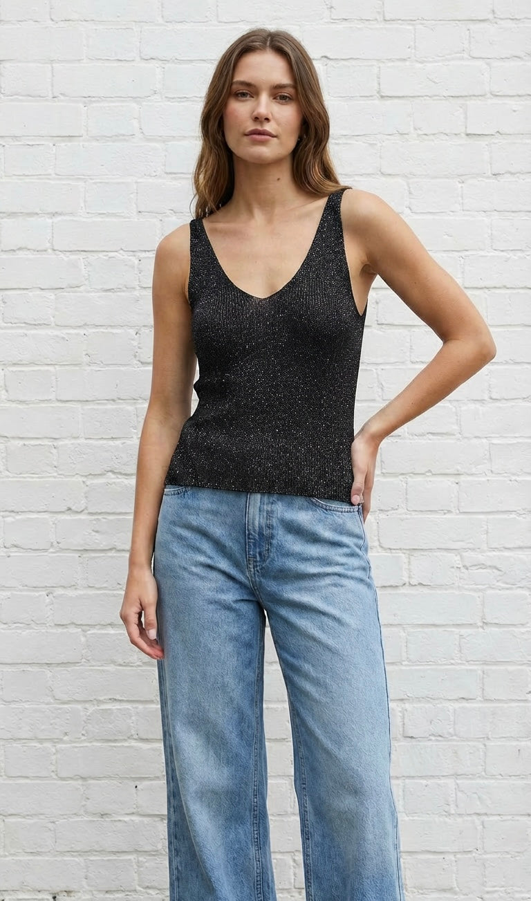 SPARKLE FINE KNIT VEST - BLACK