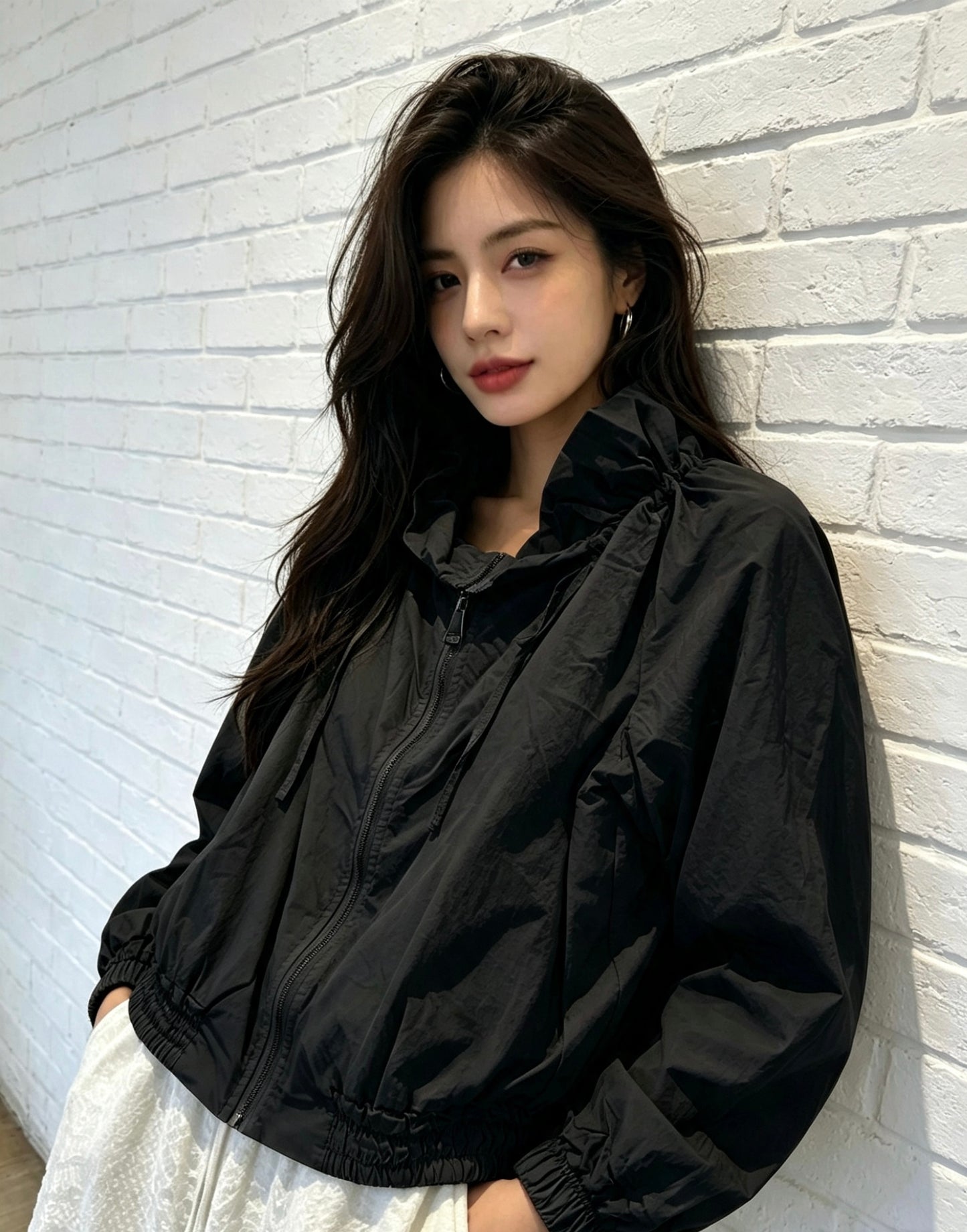 RUFFLE COLLAR LIGHT WEIGHT JACKET - BLACK