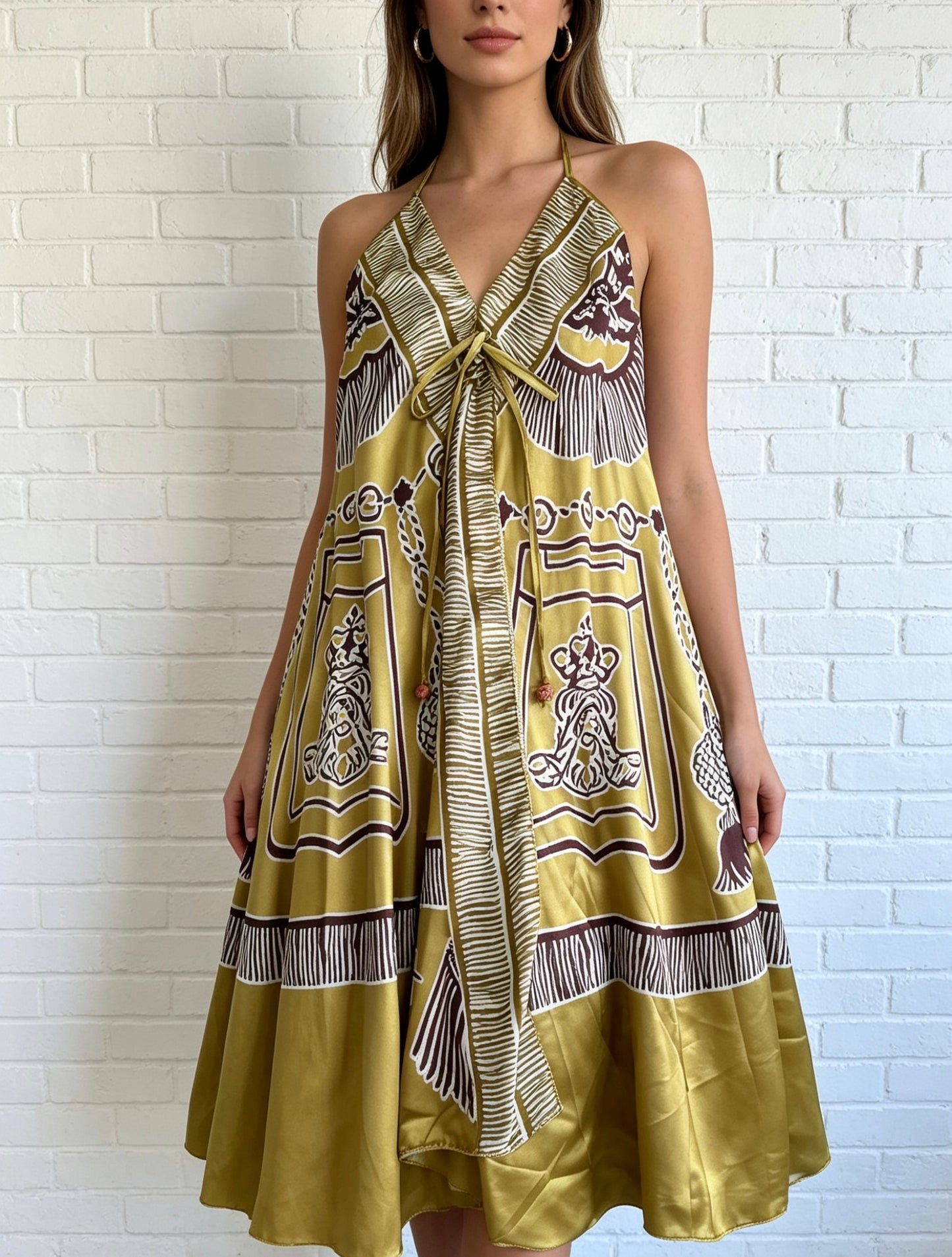 SATIN MIDI DRESS - OLIVE