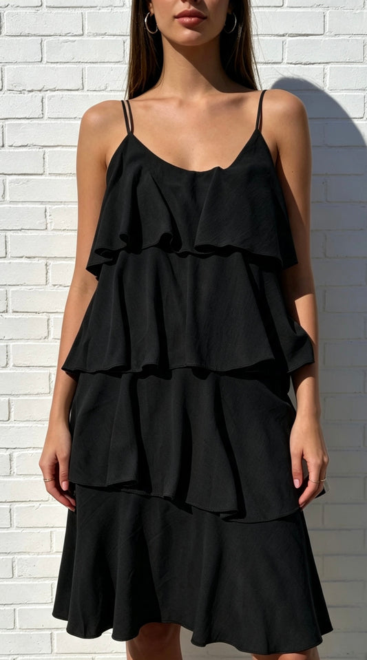RUFFLE DRESS - BLACK
