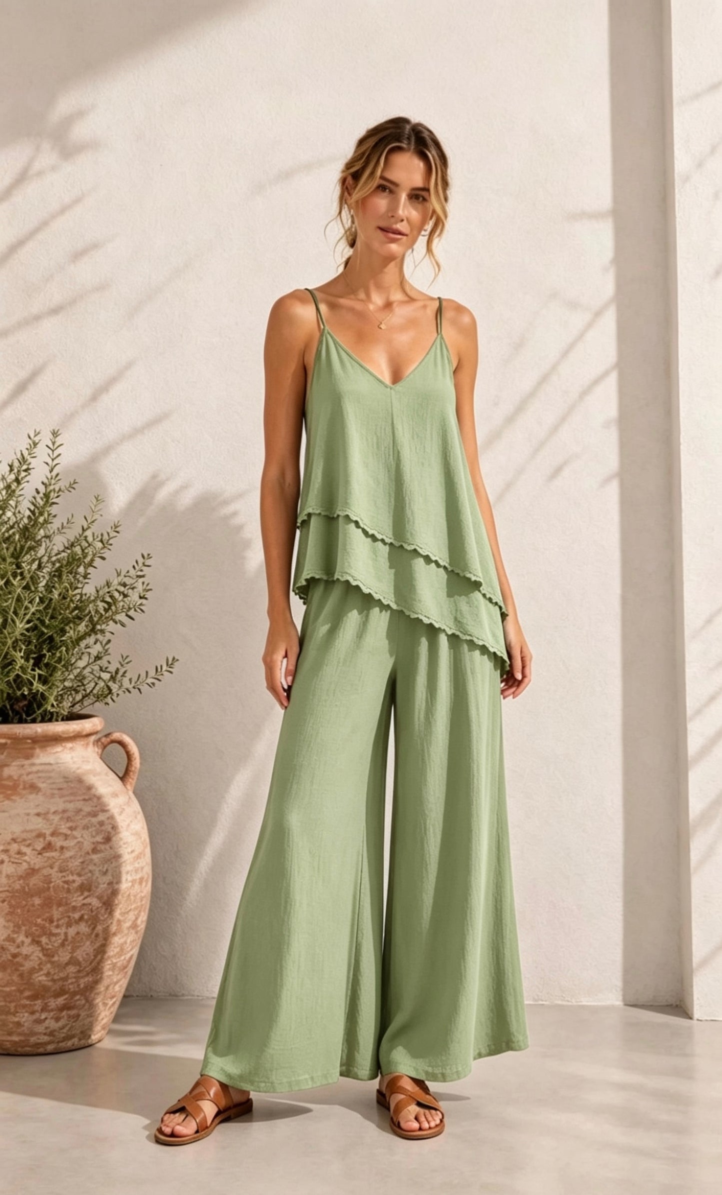 ASYMETRICAL CROCHET DETAIL SET - GREEN