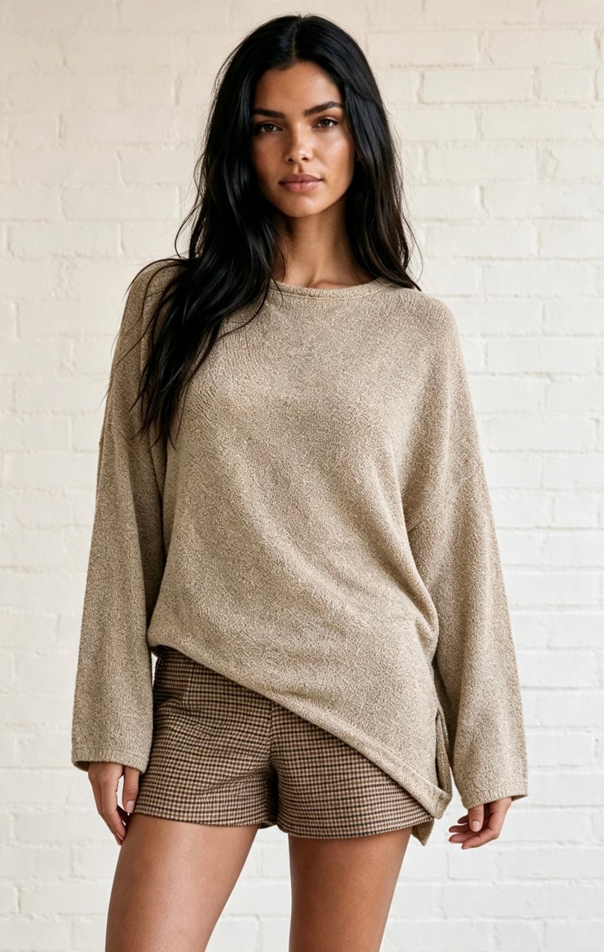 Asymmetric Fine Knit - Beige
