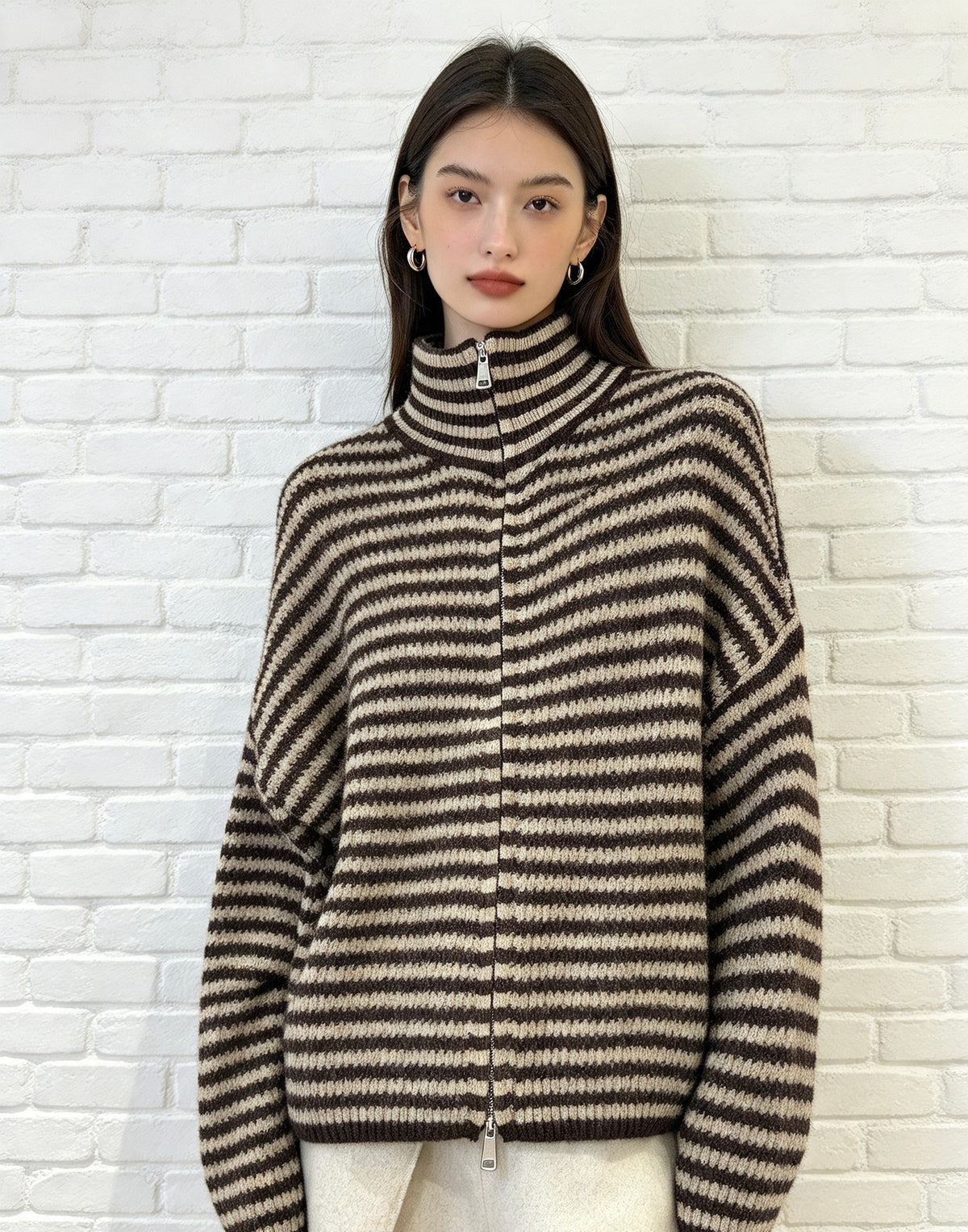 Stripe Alpaca Cardigan - Chocolate