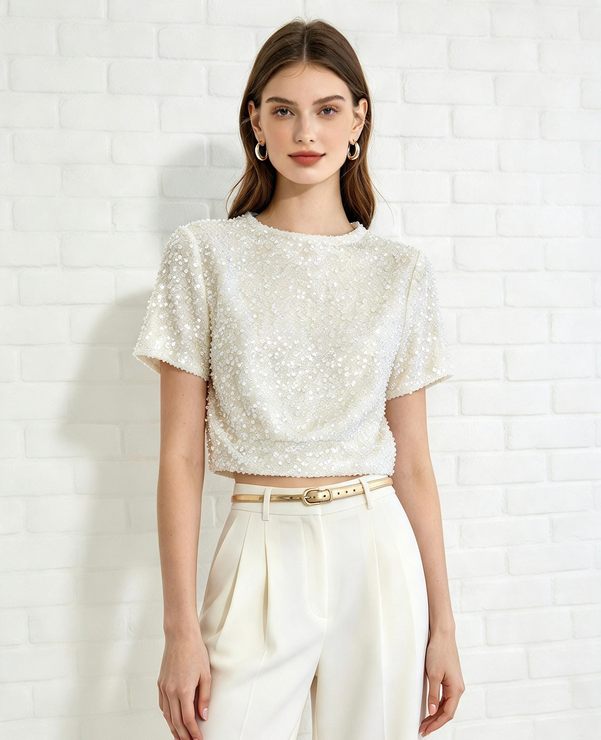 Velvet Sequin top - Winter White