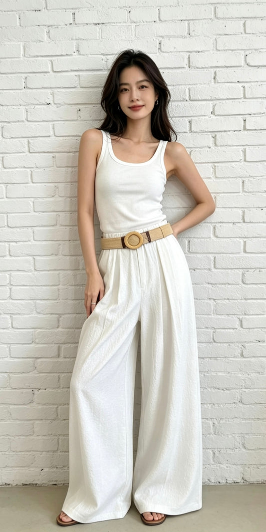 WIDE LEG TROUSER & BELT - WHITE