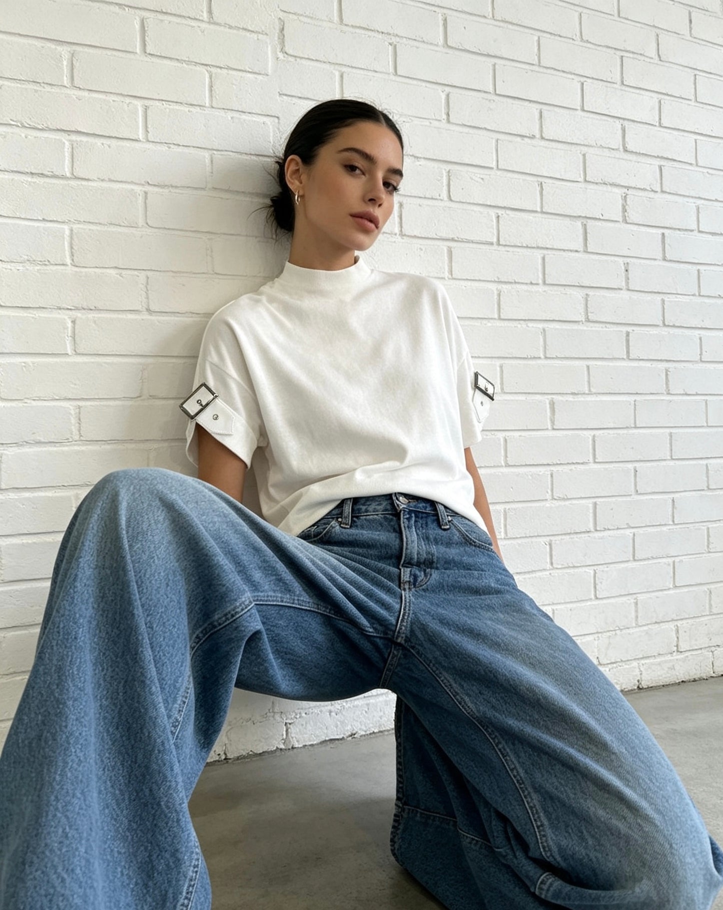 Fine Knit Buckle Top - Cream