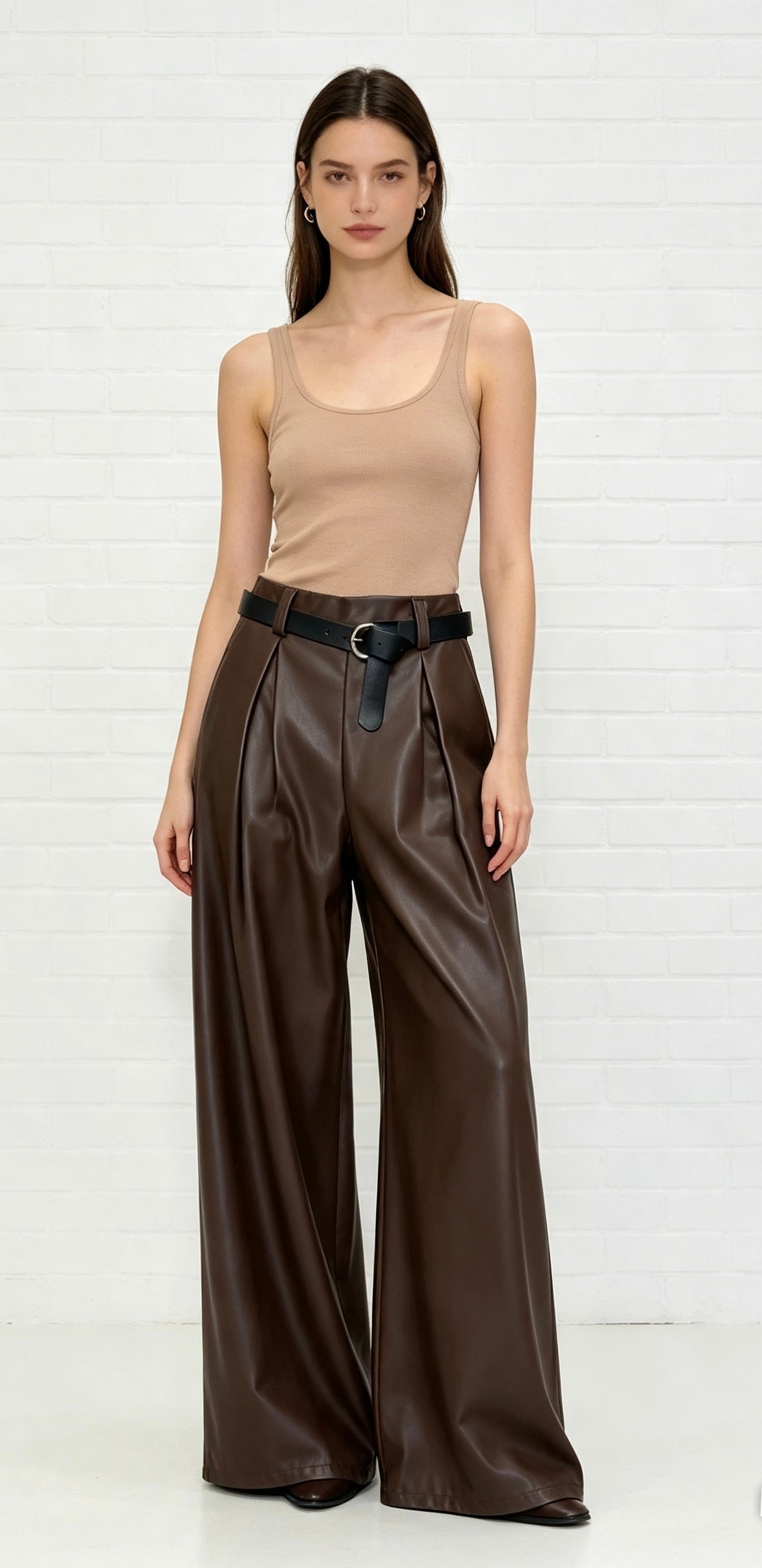 KERRY FAUX LEATHER TROUSER - CHOCOLATE