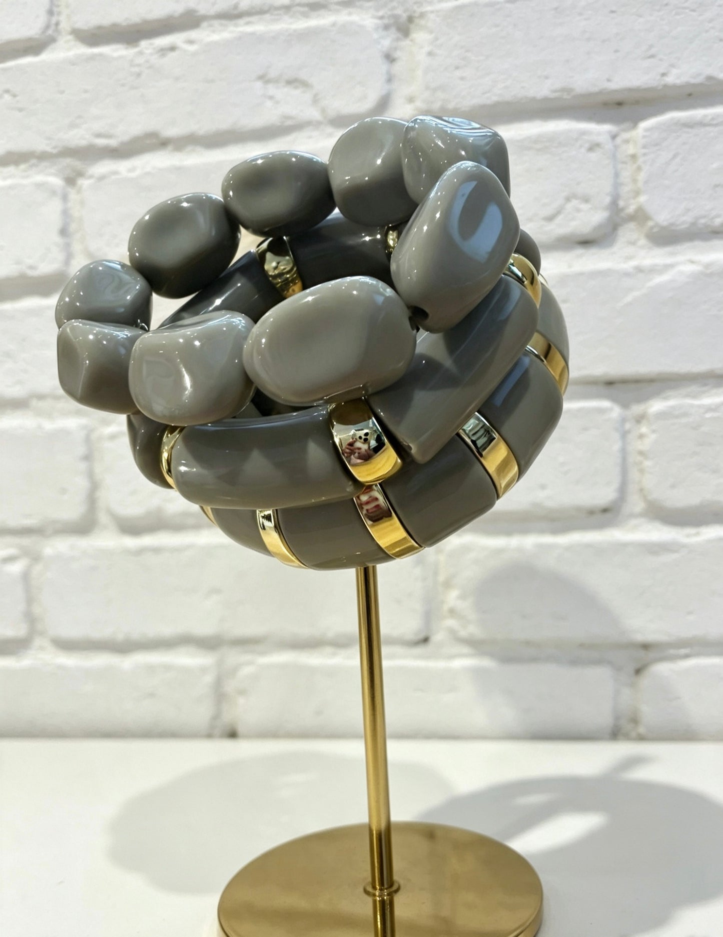 ACRYLIC BANGLE SET - GREY/GOLD