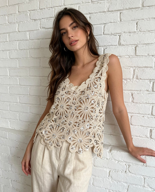SEQUIN CROCHET VEST