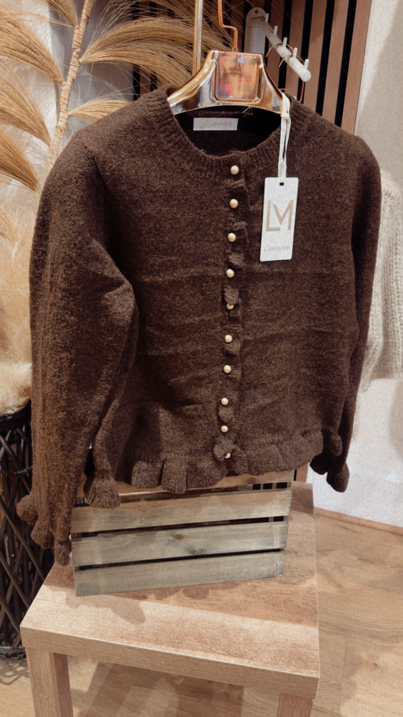 CHOCOLATE RUFFLE CARDIGAN