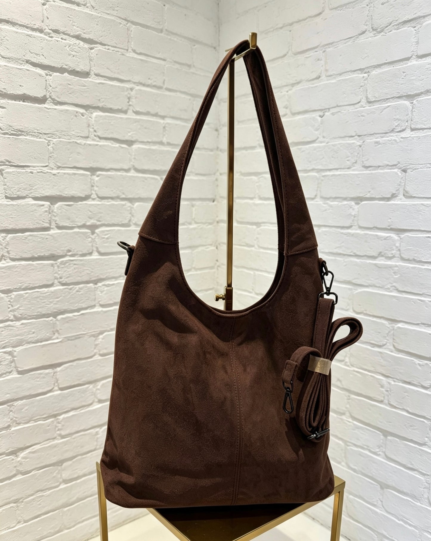 SUEDETTE BUCKET BAG - CHOCOLATE