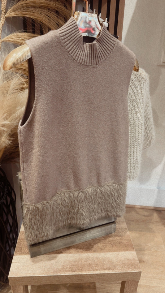 MOCHA FUR TRIM KNIT