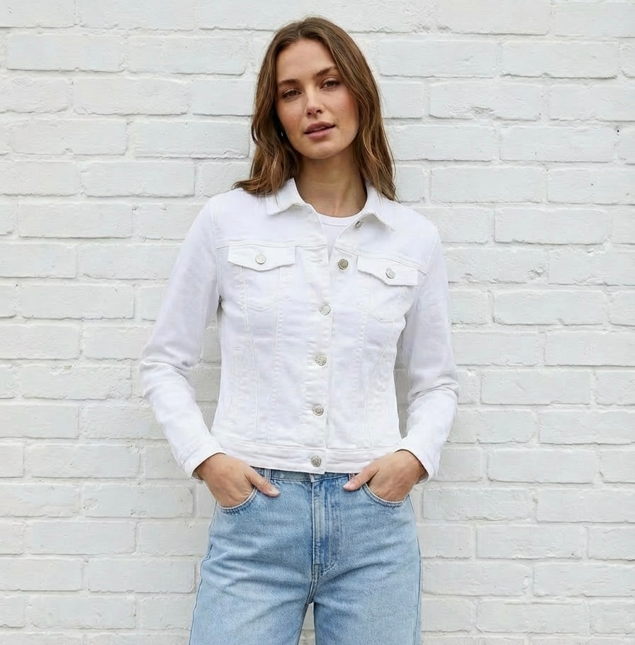 VIVID STRETCH DENIM JACKET - WHITE