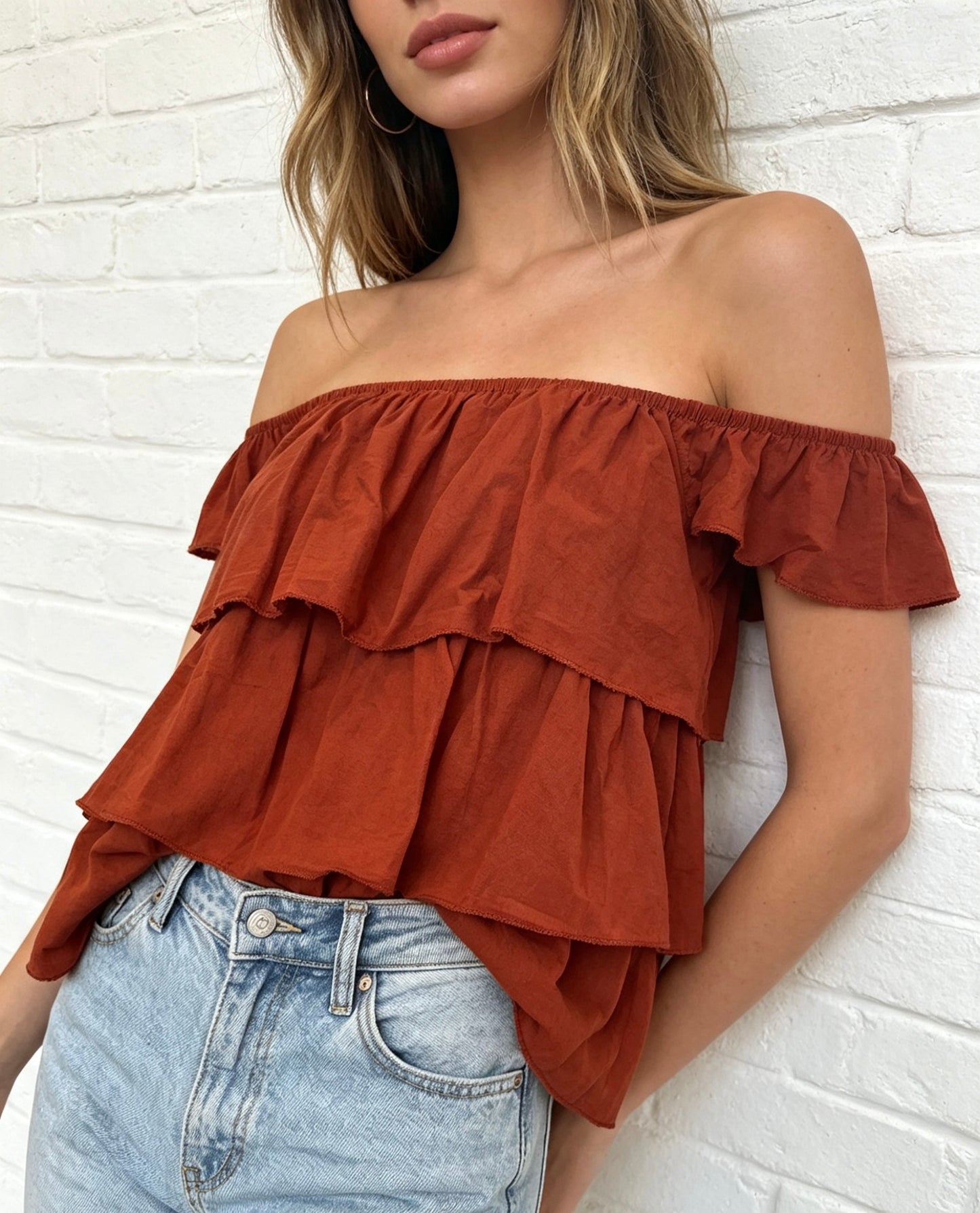 RUFFLE TOP - RUST