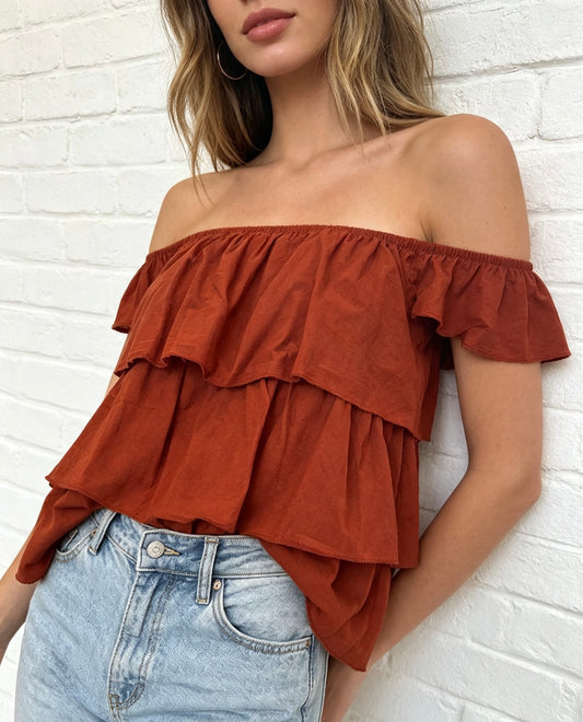 RUFFLE TOP - RUST