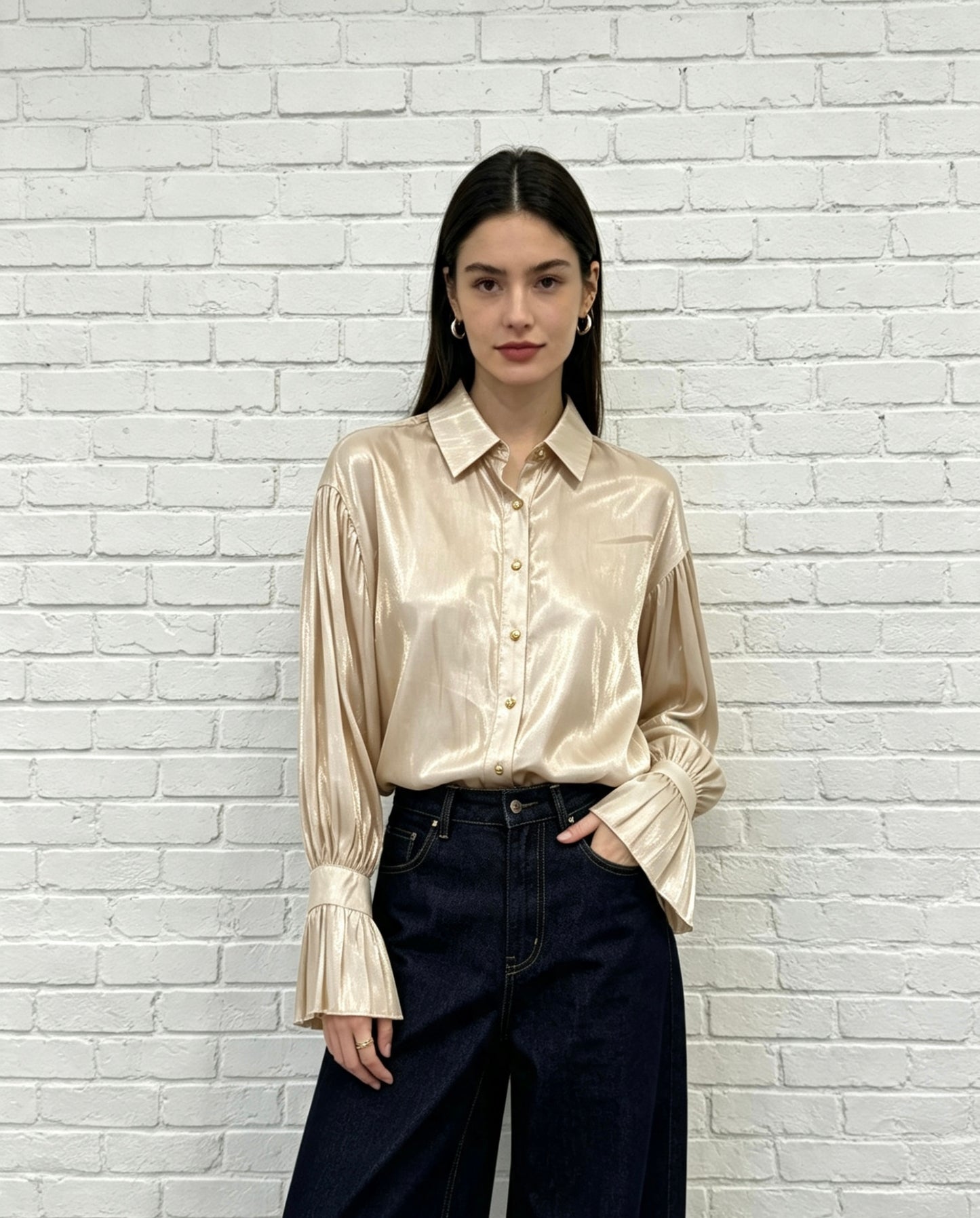 METALIC SHIMMER BLOUSE - CHAMPAGNE