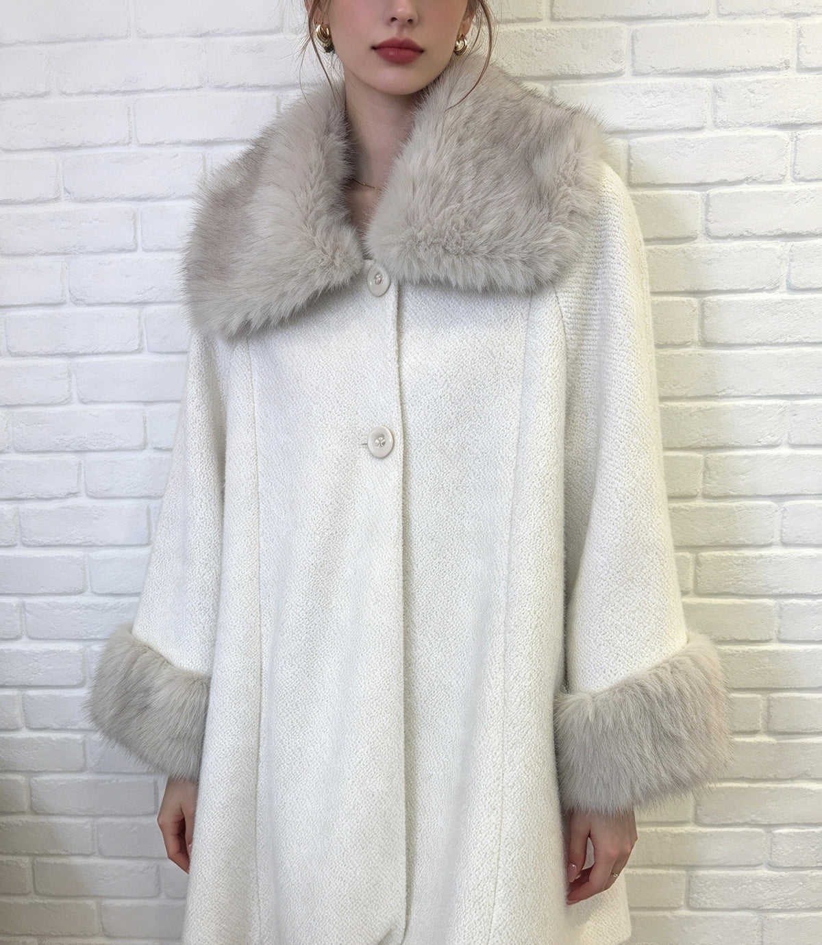 Fur Detail Coat - Cream