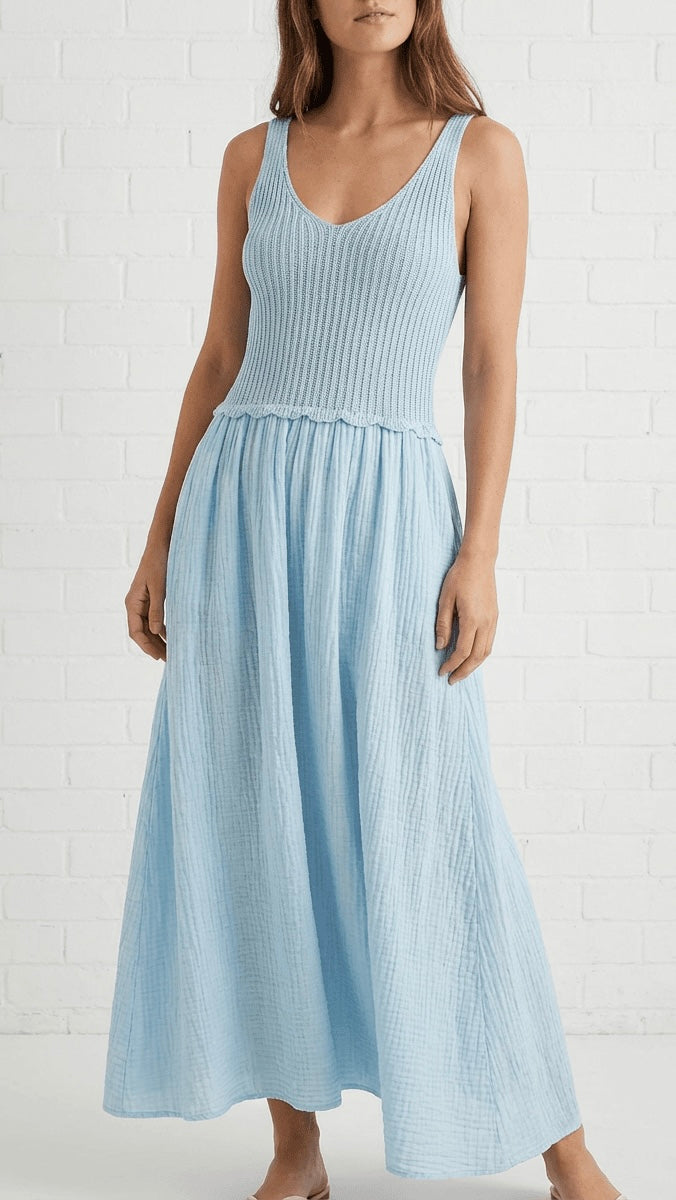 FINE KNIT CHEESECLTH DRESS - BABY BLUE
