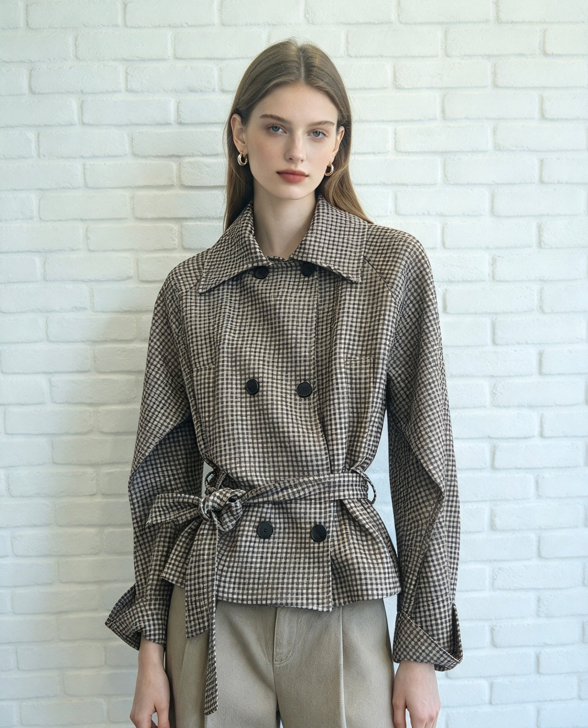 Checkered Mini Trench-Brown