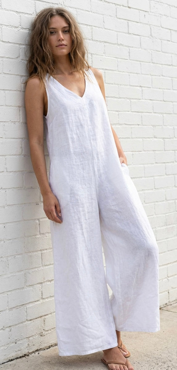ALIX LINEN ROMPER - WHITE
