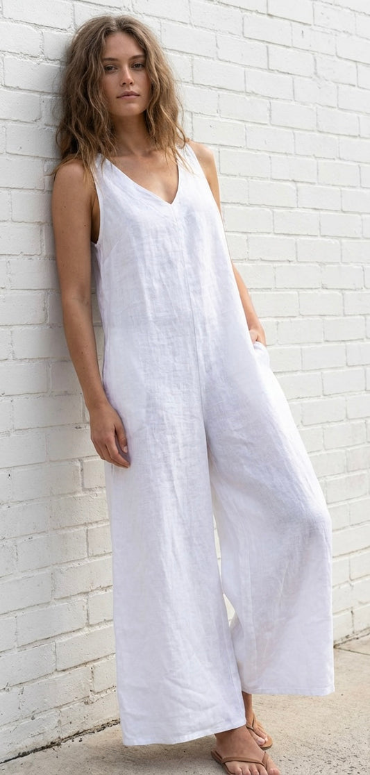 ALIX LINEN ROMPER - WHITE