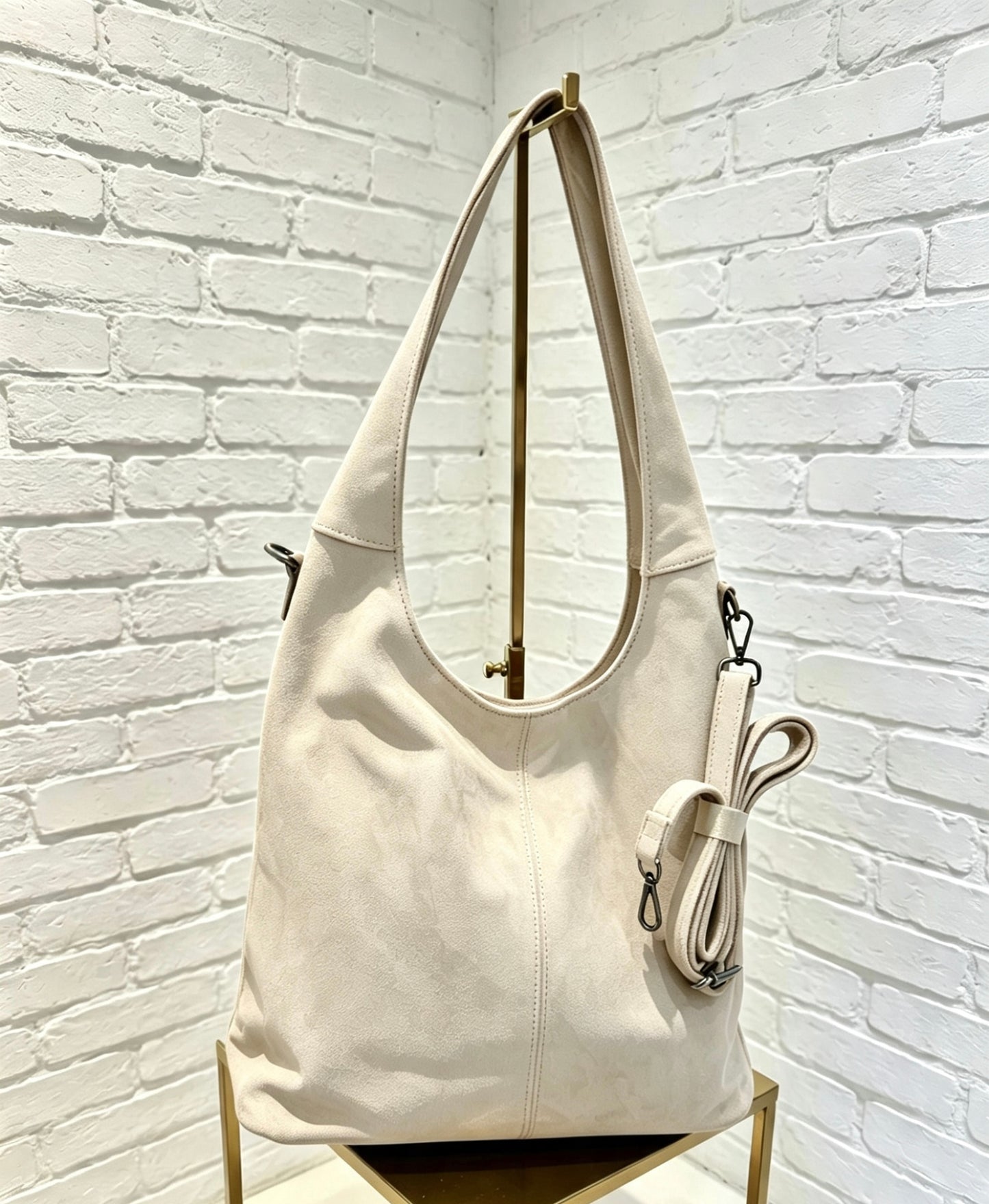 SUEDETTE BUCKET BAG - BEIGE