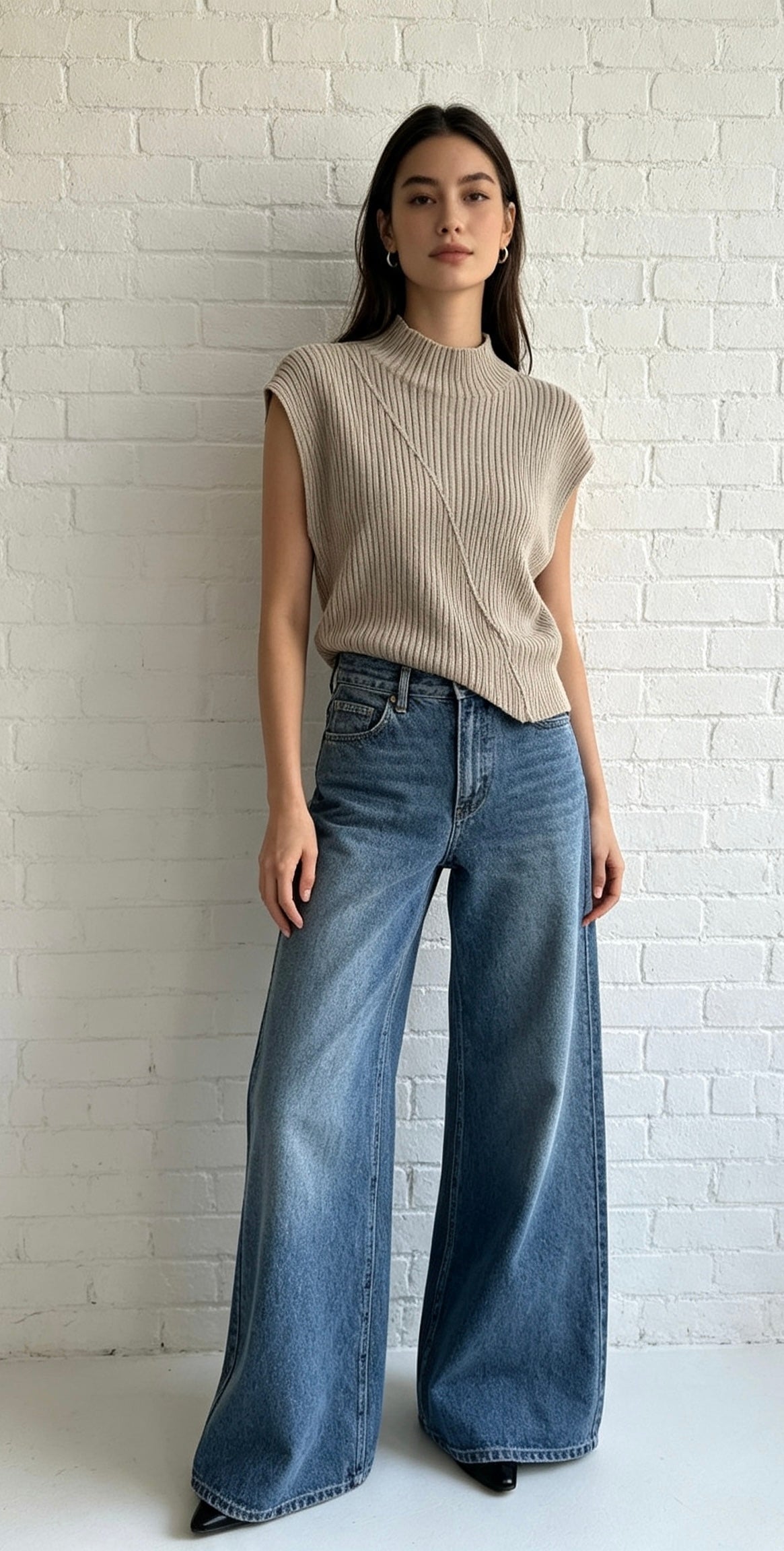 Ribbed knitted top - Stone