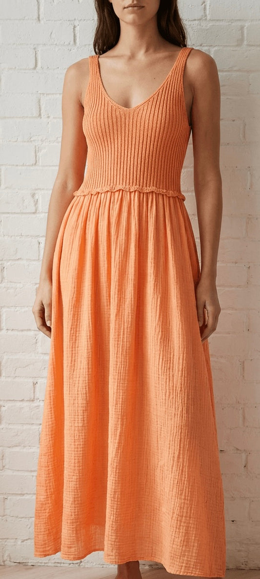 FINE KNIT CHEESECLOTH DRESS - PEACH