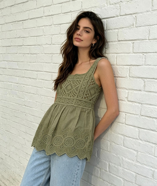 CROCHET TOP - KHAKI